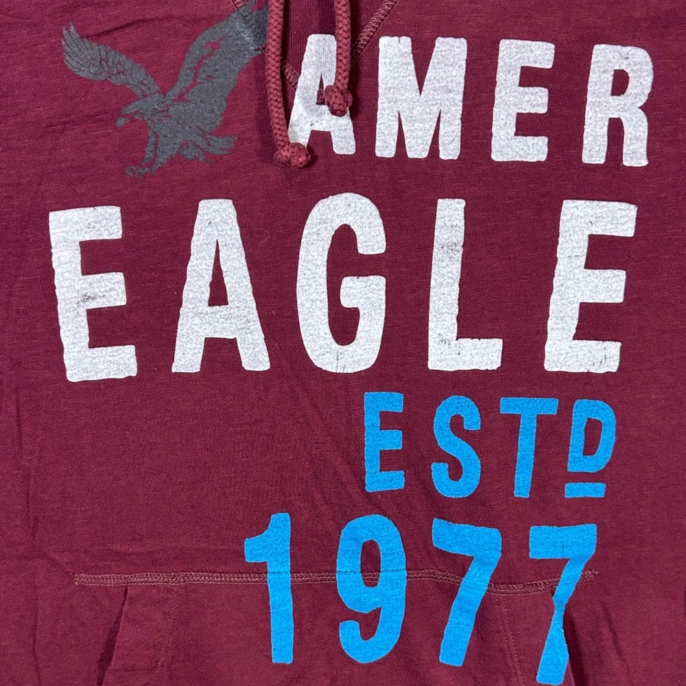 American Eagle Outfitters Hoodie Men's Medium Burgundy Graphic Pullover Spellout